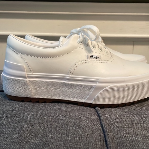Vans leather white platform sole like new. - Picture 4 of 5
